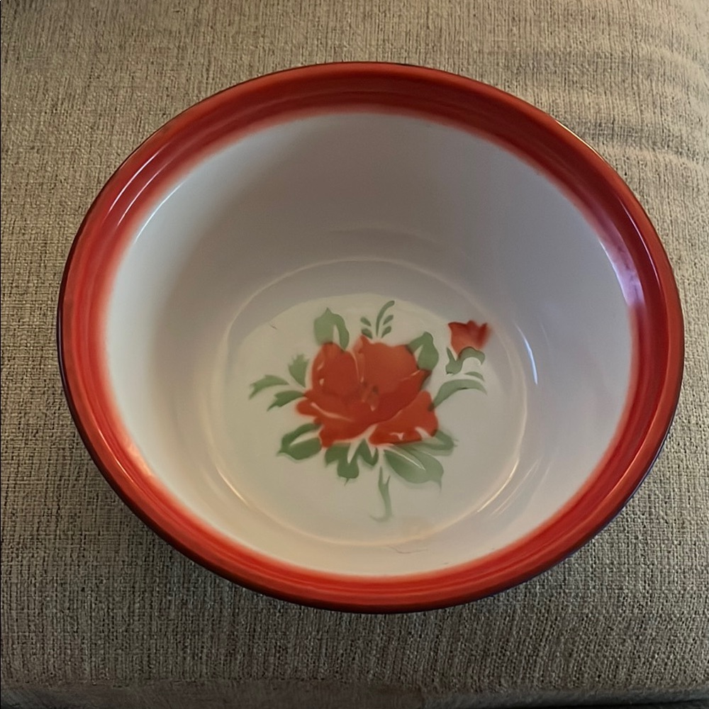 Elegant Red and White Floral Basin Bowl Liu Guan